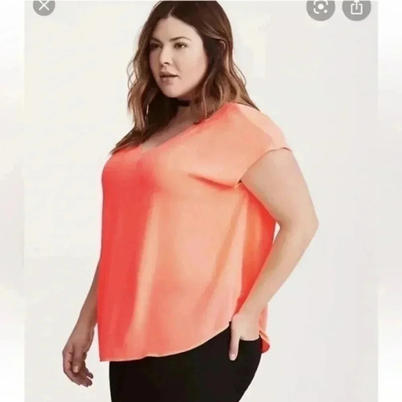 Torrid | Georgette Chiffon Semi Sheer Blouse Neon Orange Plus Size 3X - Picture 1 of 10